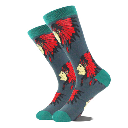 Men's Cartoon Animal Retro Oil Painting Mid-calf Socks