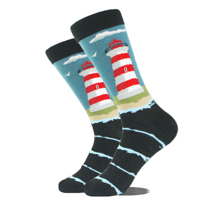Men's Cartoon Animal Retro Oil Painting Mid-calf Socks